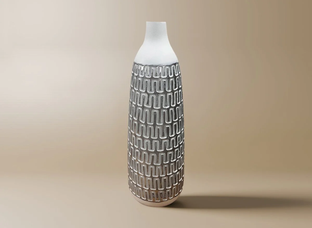 Vase XL en polyrésine blanc et argent H40 cm ALAIA