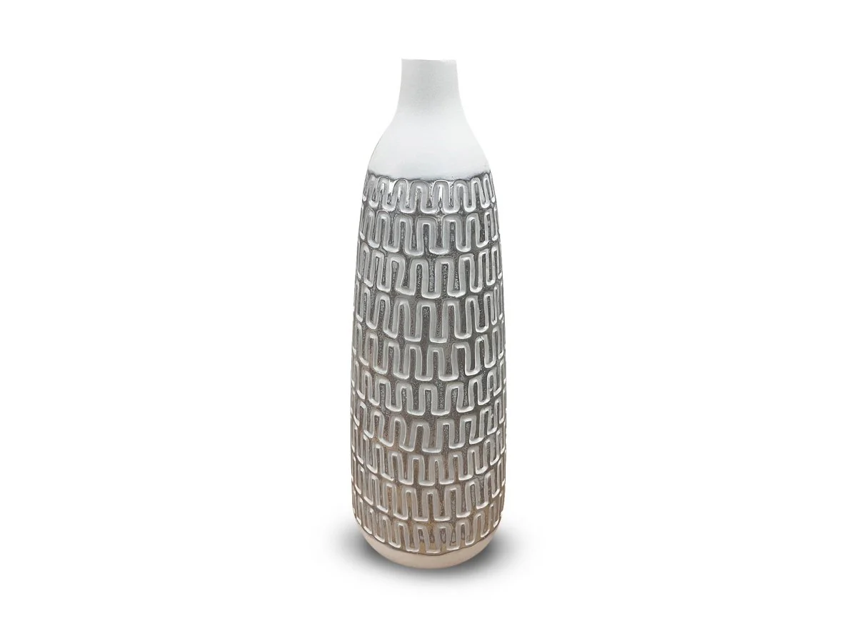 Vase XL en polyrésine blanc et argent H40 cm ALAIA - Image 2