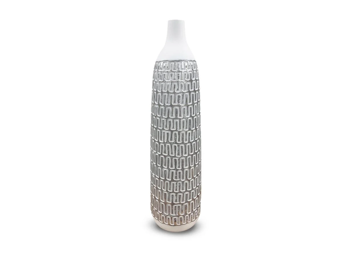Vase XL en polyrésine blanc et argent H59 cm ALAIA - Image 2