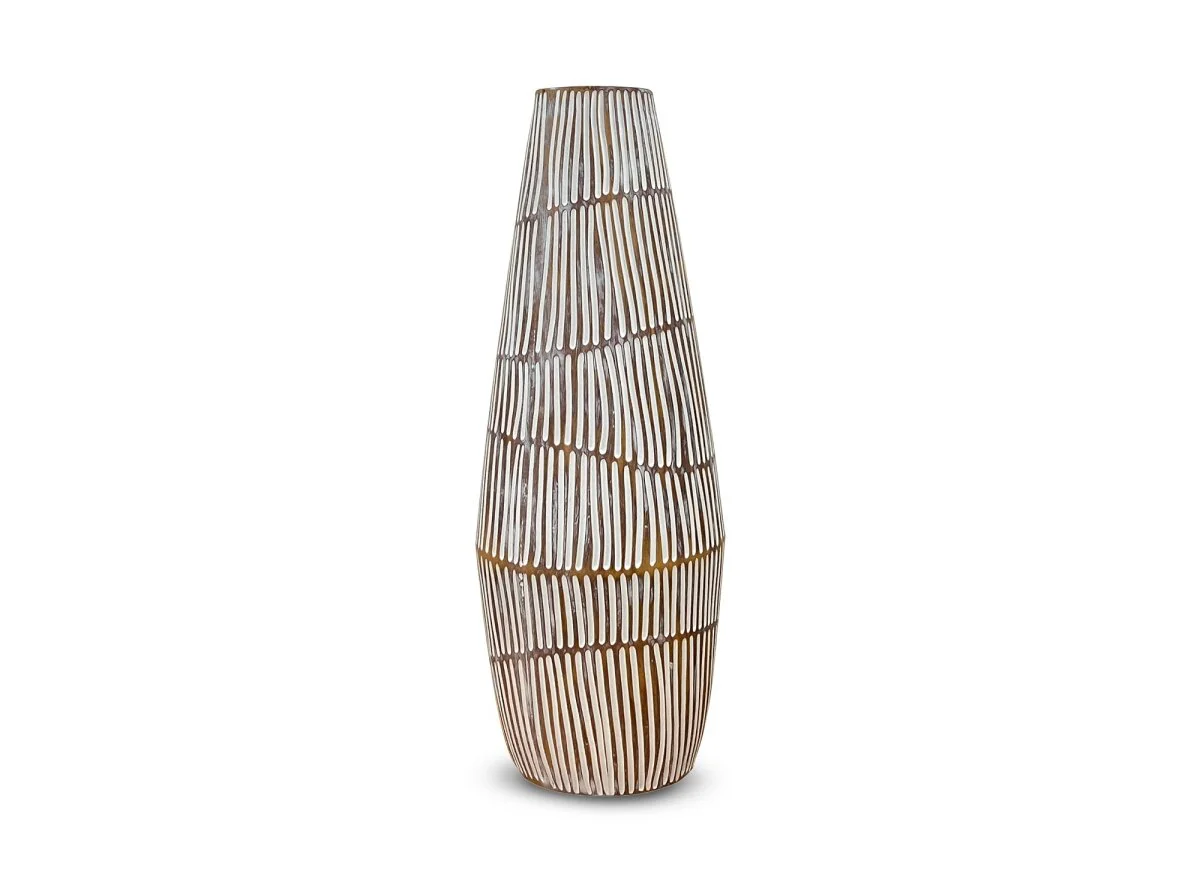 Vase XL en polyrésine bois et blanc H47 cm MAYA - Image 2