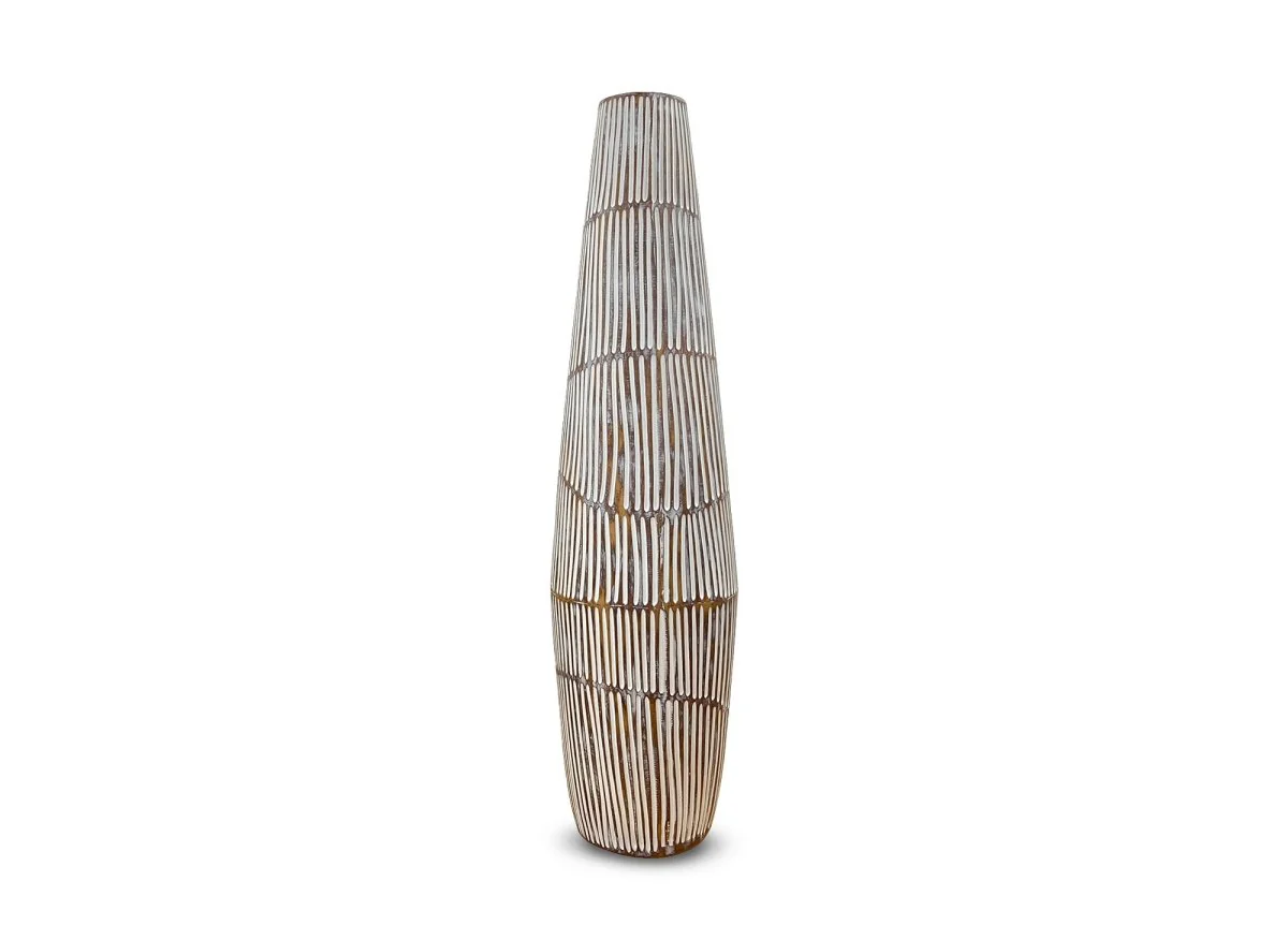 Vase XL en polyrésine bois et blanc H69 cm MAYA - Image 2